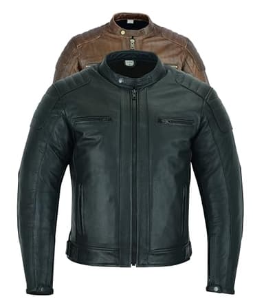 Texpeed Veste de moto en cuir pour homme - Homologué blouson été/hiver de moto de tourisme avec protection véritable biker CE armor (EN 1621-1) Design cousu matelassé - Noir - M