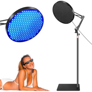 Ibtyzo Lampe De Bronzage Pour La Maison, 50w Solarium Pour La Maison Pour Le Visage Et Le Corps 250 Leds Support Réglable Lampe UV Bronzage Avec Protection Des Yeux - Bleu