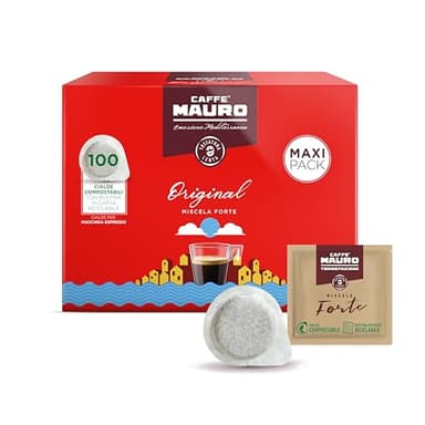 Caffè Mauro Torrefazione Dosette Compostable, Mélange Original intensité 10/10-100 Dosettes en Papier de Café - Compatible Pour Easy Serving Espresso (Système ESE 44 mm)