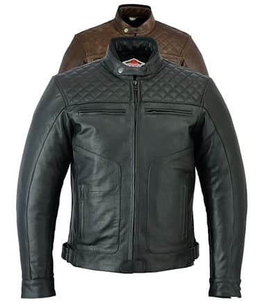 Texpeed Blouson de moto en cuir pour homme - Veste de moto de tourisme avec protection véritable biker CE armor (EN 1621-1) Coutures diamant - Noir - L