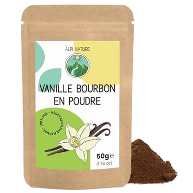 Alpi Nature Vanille en Poudre Bourbon 50g, Gousse de Vanille Bourbon de Madagascar Moulue Qualité A