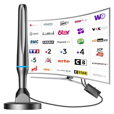 Antenne TV Intérieure Puissante TNT HD, 2025 le plus récent Antenne TV Intérieur avec Amplificateur de Signal à Gain Élevé, Réception Longue Portée à 360° avec Base Magnétique Solide pour,Antennes TNT