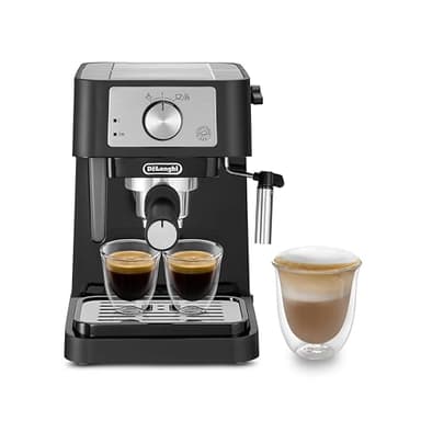 De'Longhi Stilosa EC 260.BK – Machine à porte-filtre traditionnelle avec tambour, mousseur à lait professionnel pour poudre expresso ou ESE, réservoir d'eau de 1 l, noir, 1100 W