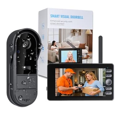 Sonnette Sans Fil Exterieur Etanche 1080P avec Camera Écran IPS 4.3 Pouces Bluetooth Sans WiFi Vision Nocturne Interphone Video Sans Fil Portier Video 120° Audio Bidirectionnel IP65 Sonnette Sans Fil