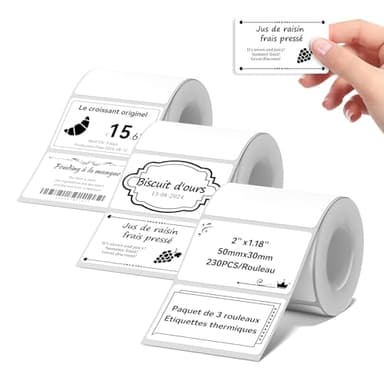 NIIMBOT 3 Rouleaus Etiquette Pour B1 B21 B3S B31 B4/K4 Imprimante, Autocollantes Etiquette 50 * 30mm, 230 Pièces Par Rouleau, Blanc