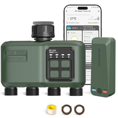 Shrivee Programmateur Arrosage Connecté 4 Voies Automatique WiFi avec RF433 Technologie Programmable Irrigation Timer pour Jardin