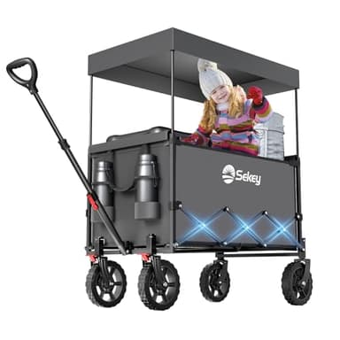 Sekey XXL Chariot Enfant 150L 150KG, Modèle Pliable à Toit, Accessoire de Transport avec Pare-Soleil pour Plage et Camping SE4018, Gris