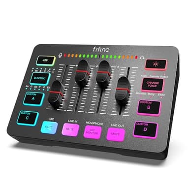 FIFINE Gaming Audio Mixer PC, Table de Mixage avec Carte Son pour Micro XLR, Mélangeur Audio Contrôleur pour Streaming Podcast Enregistrement, Contrôle Individuel, Contrôle de Volume, Bouton de Mute