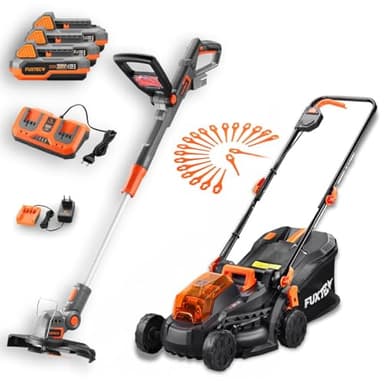 FUXTEC Lot Outils de Jardin - Tondeuse à Gazon sans Fil 33cm - Coupe-Bordure Batterie 25cm - Livré avec 3X Batteries Li-ION 2Ah et Chargeur Double
