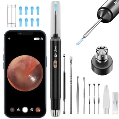 Earglow Otoscope Oreille Tondeuse Nez 2 en 1, Nettoyeur Oreille Camera 1080P HD Wifi avec Reconnaissance IA du Tympan, Kit Nettoyage Oreille Étanche IP67 pour Adultes et Enfants