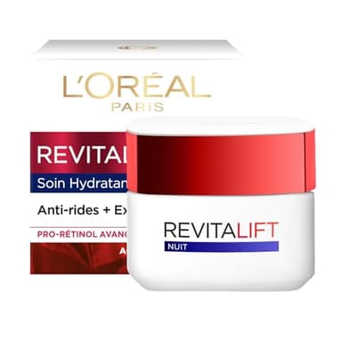 L’Oréal Paris - Soin Nuit Hydratant Visage Anti-Âge - Crème Anti-Rides, Extra-Fermeté & Tonifiante - Enrichi au Pro-Rétinol & Fibrelastyl - Tous Types de Peaux - Revitalift - 50 ml