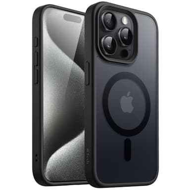 JETech Coque Magnétique pour iPhone 15 Pro Max 6,7 Pouces Compatible avec MagSafe, Etui Translucide Mat Arrière Housse Fine Antichoc (Noir)