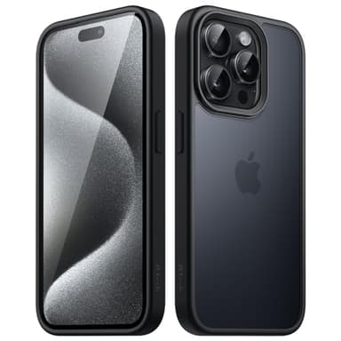 JETech Coque Mat pour iPhone 15 Pro Max 6,7 Pouces, Protection Antichoc Qualité Militaire, Étui Housse Arrière Translucide Givrée, Anti-Empreintes Digitales (Noir)