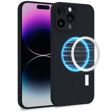 MyGadget Coque Silicone [ Compatible avec MagSafe ] Compatible avec Apple iPhone 14 Pro Max - Case TPU Souple & Soft avec Doublure Microfibre - Cover Protection Noir