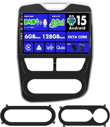 SXAUTO 『Built-in 4G / Dab』Android 15-6G+128G Autoradio pour Renault Clio (2013-2016)- sans Fil Carplay/Android Auto/DSP - LED Caméra + MIC - 10.1 Pouce 2 Din - Volant 360-CAM Fast-Boot AHD WiFi HDMI
