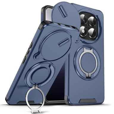 ILING Coque pour Xiaomi Redmi Note 15 Pro+ Plus/POCO M8 Pro, Texture Mate Militaire Antichoc Rigide PC Housse Silicone TPU Bumper Étui avec Support pour Magnétique Bague et Caméra Couvercle (Bleu)