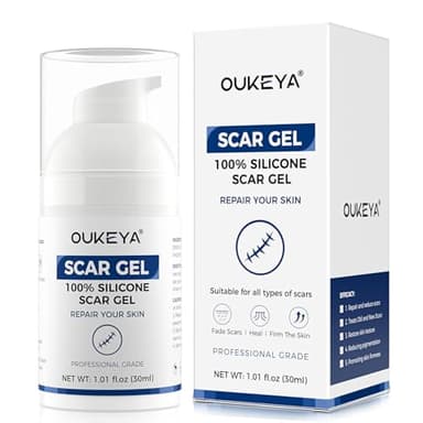 OUKEYA Gel Anti-Cicatrices au Silicone, Crème Réparatrice pour Cicatrices Anciennes et Récentes, Acné, Vergetures, Chirurgie et Kéloïdes, Soin Transparent pour Tous Types de Peau, 30ml