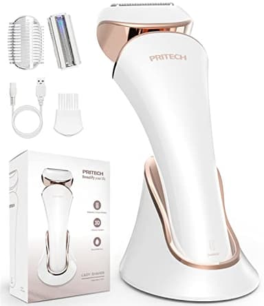PRITECH Rasoir électrique pour femme - Sans douleur - Rechargeable - Pour épilation des jambes et des aisselles - Sans fil (Or)