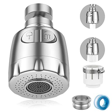 Vinabo Aérateur de Robinet, 360° Pivotant Robinet, Gorgeurs Aérateur Robinet, à économie d'eau Robinet Filtre Régulateur Spray Tête Buse pour Cuisine Salle de Bains, 2 Modes, Argenté