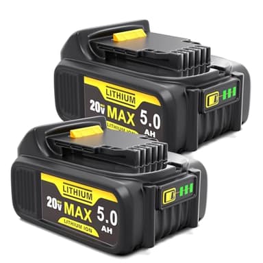 5Ah Batterie pour Dewalt Batterie 18V: 2-pièces Li-ION Batterie Kompatibel XR DCB200 DCB180 DCB181 DCB182 DCB184 DCB201