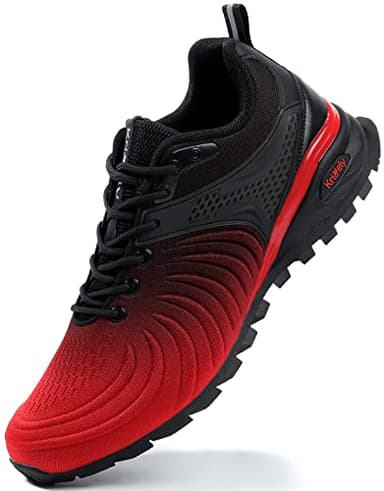 Kricely Chaussures Trail Homme Chaussures Running Homme Chaussures de Randonnée Antidérapantes Outdoor Fitness Chaussures de Marche Homme（Noir Rouge 43）