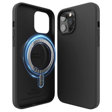 elago Coque Magnétique en Silicone Compatible avec iPhone 12 et iPhone 12 Pro (6,1") - Aimants Intégrés, Compatible avec Tous Les Accessoires MagSafe (Noir)