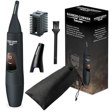 Beurer HR 2000 Tondeuse de précision pour corriger et tailler les sourcils, les poils du nez et des oreilles, avec embout peigne et embout de coupe amovible, noir
