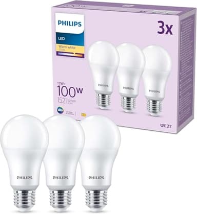 Philips pack de 3 ampoules LED E27, 100W, blanc chaud