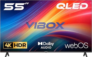 VIBOX UHD 4K 55 Pouces Smart TV QLED | WebOS | HDR10 | 3X HDMI, 2X USB | Dolby Audio| Compatible Fixation Murale | Télécommande gestuelle avec Commandes de Streaming