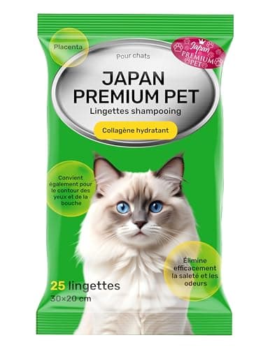 Japan Premium Pet Serviette de shampooing pour chat sans rinçage | Lingettes de toilettage qui fonctionnent comme un shampooing sec pour chat | Lingettes nettoyantes et désodorisantes à base de
