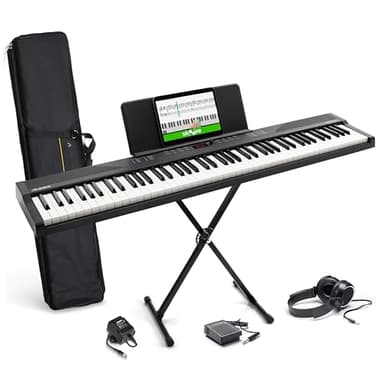 Alesis Clavier piano 88 touches avec 480 sons, haut-parleurs, MIDI USB, sac de transport, support, casque, pédale et leçons pour débutants