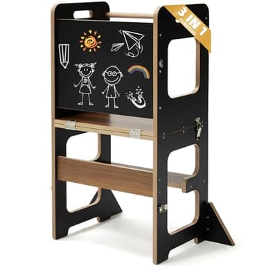 Labebe tour d'apprentissage Montessori avec tableau noir, tour d’observation pliable 3-en-1, pour enfants dès 1 an - Noir