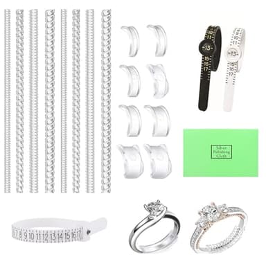 xiluuyou Ajusteur de Bague Réducteur de Bague Invisible, Ajusteurs D'anneaux en Spirale avec Calibreur de Taille, Chiffon de Polissage, Ajustement Parfait et Discrèt(Couleur Transparente)