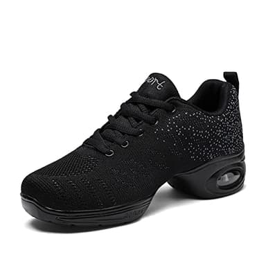 Chaussures de Jazz Femme Semelles Divisées Baskets de Danse Fille Respirant Maille Léger Dance Sneakers Running Shoes Noir1 38