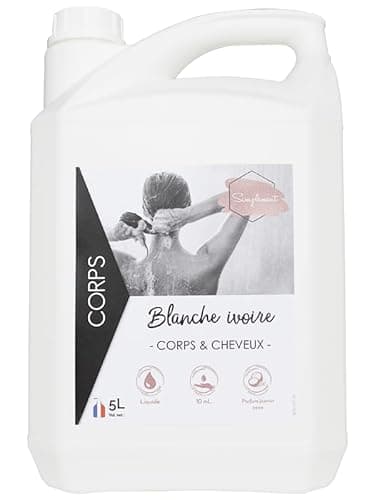 Gel douche corps et cheveux Blanche Ivoire au parfum jasmin coco. bidon de 5L