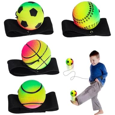 DBAILY Balle à ressort avec cordon 4 pièces Diamètre 47 mm Balle de retour au poignet avec bande élastique Balle avec cordon pour enfants adultes Football, basketball, softball, baseball