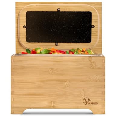 VERENZO® Poubelle Compost Cuisine Bio Hermétique Anti-Odeur & Filtre Charbon-Bac à Déchets et Recyclage Organique-Composteur Cuisine Pour Biodéchets-Bambou-Seau Alimentaire Bois-Poubelles à Compost-4L