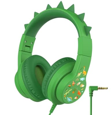 iClever HS19S - Casque pour enfants pour l'école et les voyages, volume sûr 85 dBA, son stéréo supra-auriculaire pour enfants, casque pliable avec câble dinosaure de 3,5 mm pour iPad et ordinateur