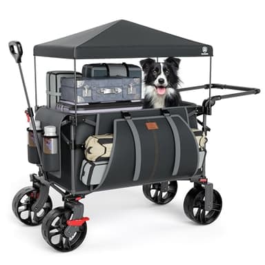 EVER ADVANCED Chariot de Plage Pliable XXL de 225 l à 150 kg avec Frein et Toit - Chariot de Plage Pliable de 20 x 8 cm de Large - pour Camping, Plage, Courses, Animaux