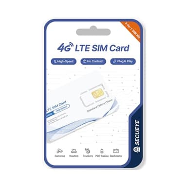 SECUEYE Carte SIM 4G LTE – Données uniquement – Couverture prépayée sans contrat à l'échelle nationale pour caméras de sécurité, points d'accès mobiles, routeurs, appareils IoT débloqués (essai de 200