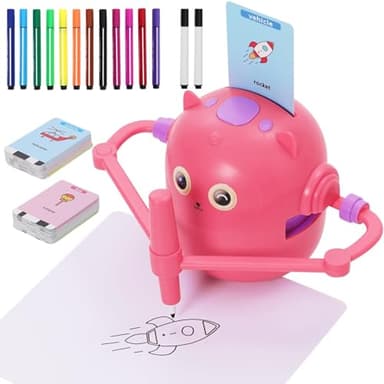 Robot Dessinateur Enfant, Robot de Dessin pour Enfants avec Guide Vocal, 14 Stylos et 100 Cartes, Robots Qui Dessine Tout Seul, Aide Les Enfants à Apprendre à Dessiner, Jouet éducatif Interactif(Rose)