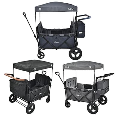 FableKids Chariot à pédales Leo X4Plus avec Toit | Chariot de Transport Pliable | 4X Harnais à 5 Points | Roues Tout Terrain 360° | Frein à Pied | Oxford 600D| Filets d'aération | Blueberry Blue