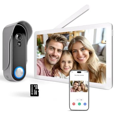 SIMBAILAI 8 Pouces WiFi 1080P Interphone Vidéo sans Fil Visiophone Portier,Tuya APP,Écran Tactile,Ultra-Mince, Détection de Mouvement,Champs de Vision 160°, IP65,Stockage Vidéo Gratuit,Sonnette vidéo