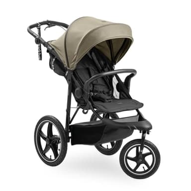 hauck Runner 3 Olive – Poussette 3 Roues Bébé avec Grandes Roues Air, Suspension, Frein à Main, Canopy XL, Fenêtre Maille, Panier Couvercle, Inclinable, Porte-Gobelet, de la Naissance à 22 kg