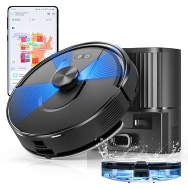 Vexilar Aspirateur Robot 6000Pa, Cleanova W11 Robot Aspirateur Laveur avec Vidange Automatique Poussière, Navigation LiDAR,180min, Connecté par Alexa/APP, Idéal pour Tapis Poils d'animaux