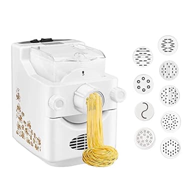 Machine à pâtes électrique entièrement automatique, machine à spaghettis avec 9 grilles à pâtes et 1 ensemble de presse à raviolis, Blanc