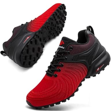 Mufanton Chaussures Trail Homme Chaussures Running Homme Chaussure de Randonnée Baskets Trekking Outdoor Antidérapante Respirantes Légères Chaussures de Marche,Noir Rouge,EU43