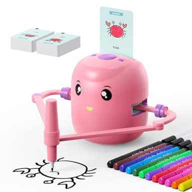 Drawing Robot for Kids,Montessori Educational Painting Toy for 5+ with Voice Interaction&16 Color Pens,Magic Drawing Robot with 100 Learning Word Cards,Ideal Gift for 5+ Year Old Boys Girls (Pink)