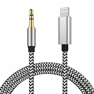 Cordon auxiliaire pour iPhone, [certifié Apple MFi] Câble Lightning vers auxiliaire compatible avec iPhone 14 13 12 11 XS XR X 8 7 vers haut-parleur stéréo de voiture, casque, Argent