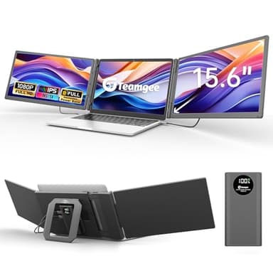 Teamgee 15.6" Écran Portable avec Alimentation 10000mAh, 1080P FHD IPS Moniteur pour Ordinateur Portable, Type-C USB/HDMI/HUB pour 13"-17" Laptop Compatible Mac, Windows, Chrome